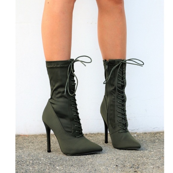 High heel Military green boots or booties - Picture 2 of 7
